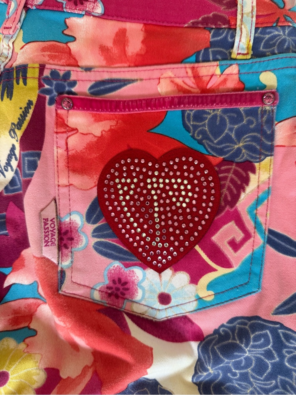 Voyage Passion Bright Floral Print Pants - Pink Multi with rhinestone trim - Picture 4 of 7